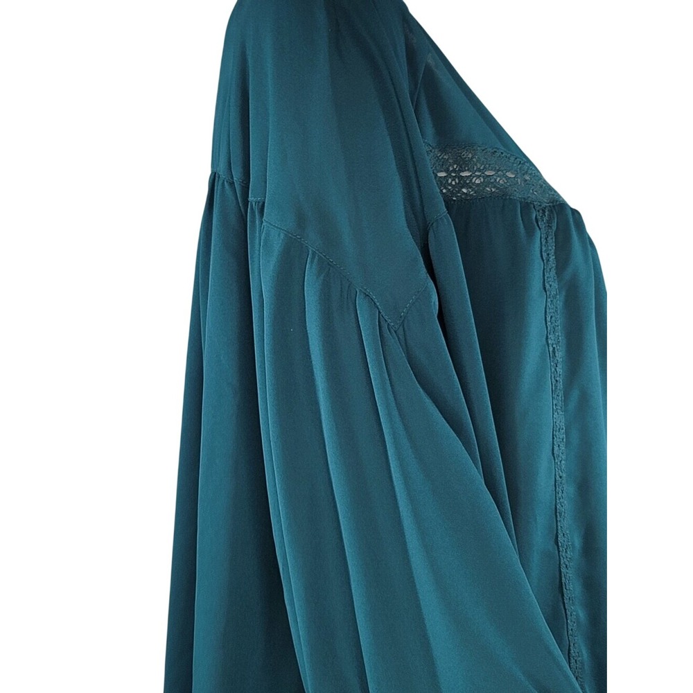 Zac & Rachel Teal Lace-Trim Peasant Boho Blouse - Picture 5 of 13